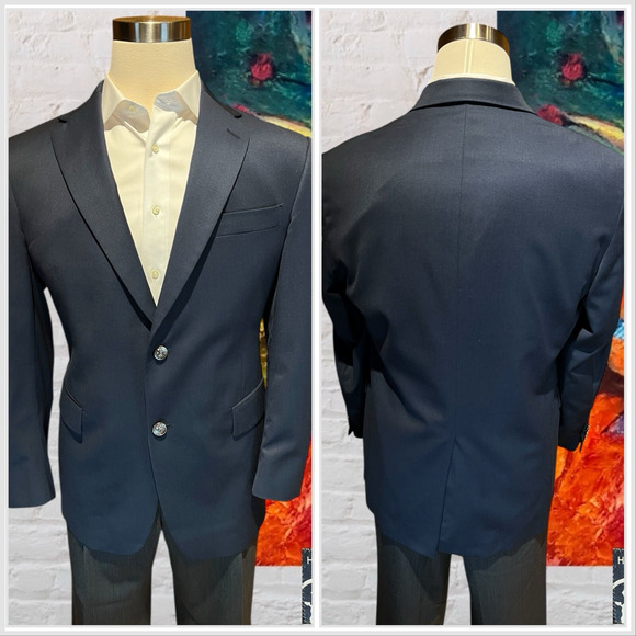 Vintage Hart Schaffner Marx 42S Navy Blue Blazer Silver Tone Crest Buttons - Picture 7 of 12